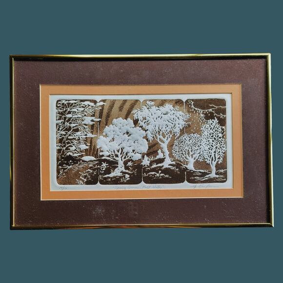Vintage 1970s Four Seasons Signed & Numbered Intaglio by Al Kaufman - AS IS - Picture 1 of 4
